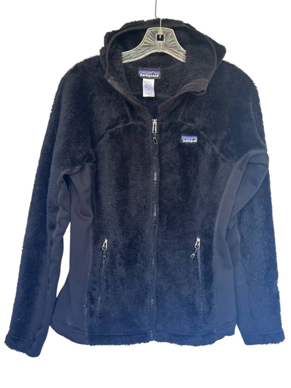 Patagonia R3 High Loft Fleece Jacket Hooded Black Medium Hiking Womens